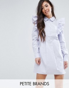 Платье-рубашка с оборками на плечах Fashion Union Petite - Синий