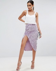 Бархатная юбка-карандаш с запахом ASOS - Фиолетовый