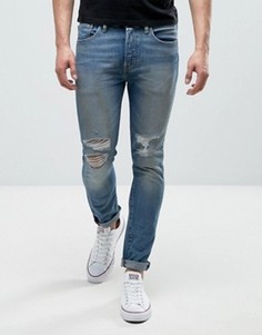 Выбеленные джинсы скинни с рваными коленями Levis 501 - Синий