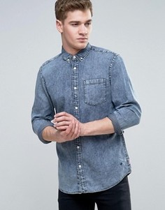 Узкая джинсовая рубашка с эффектом кислотной стирки Jack & Jones Originals - Синий