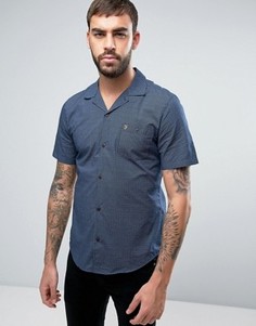 Темно-синяя рубашка зауженного кроя в полоску с короткими рукавами и отложным воротником Farah Trebant - Темно-синий