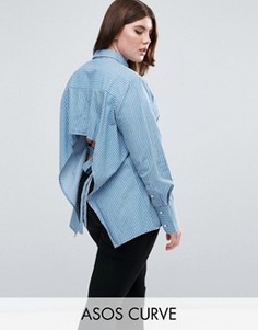 Рубашка в полоску с длинными манжетами и открытой спиной ASOS CURVE - Синий
