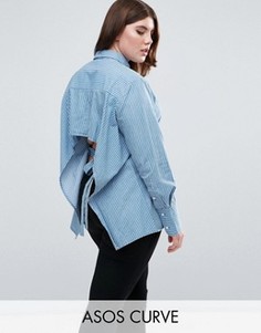 Рубашка в полоску с длинными манжетами и открытой спиной ASOS CURVE - Синий