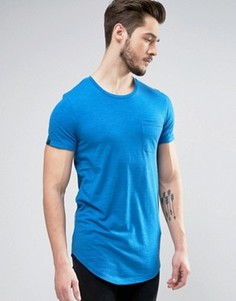 Длинная меланжевая хлопковая футболка с карманом Produkt - Синий