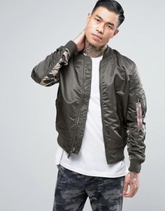 Двусторонний серый бомбер с камуфляжными вставками Alpha Industries MA1 - Серый