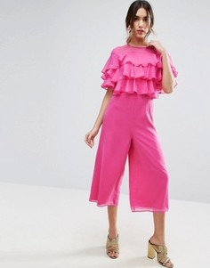 Комбинезон с юбкой‑шортами и оборками ASOS - Розовый