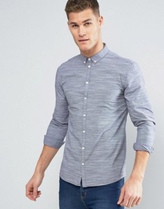 Темно-синяя рубашка на пуговицах из меланжевой ткани в полоску Minimum Miro - Темно-синий