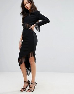 Асимметричное платье-футляр с бахромой Misha Collection - Черный