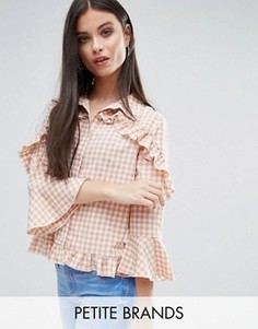 Блузка в клетку с оборками Missguided Petite - Розовый