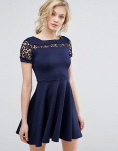 Короткое приталенное платье с ажурной отделкой Club L Office - Темно-синий