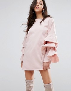 Цельнокройное платье с многослойными рукавами PrettyLittleThing - Розовый