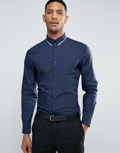 Темно-синяя строгая рубашка классического кроя с отделкой на воротнике New Look - Синий