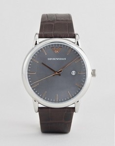 Часы с кожаным ремешком и серым циферблатом Emporio Armani AR1996 - Черный