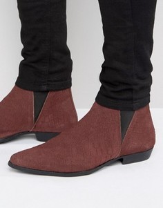 Замшевые бордовые ботинки челси с отделкой под змеиную кожу ASOS - Красный