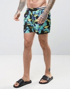 Короткие шорты для плавания с поясом в полоску и цветочным принтом ASOS - Мульти