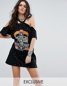 Состаренное платье-футболка с принтом Guns N Roses Sacred Hawk - Черный