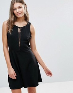 Короткое приталенное платье с сетчатой вставкой Dex - Черный