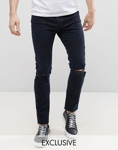 Темные джинсы скинни с дырками на коленях Mennace - Синий