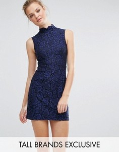 Короткое приталенное платье из кружева Fashion Union Tall - Темно-синий