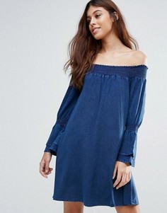 Платье из ткани шамбре со сборками Influence - Синий