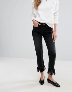 Укороченные джинсы с бахромой Miss Selfridge - Черный