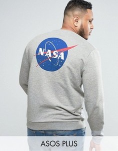 Серый меланжевый свитшот с принтом Nasa ASOS PLUS - Серый