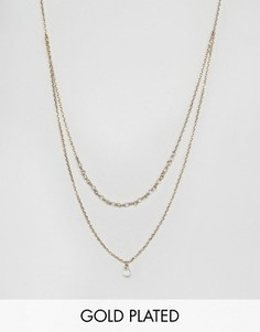 Позолоченное двухрядное ожерелье с бусинами и подвеской-капелькой Orelia - Серебряный