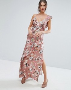 Платье макси с цветочным принтом и оборками ASOS - Мульти