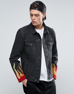 Черная джинсовая куртка с вышивкой ASOS - Черный