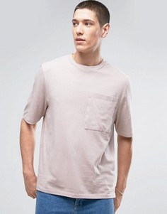 Бежевая оversize-футболка с рукавами до локтя и карманом ASOS - Бежевый