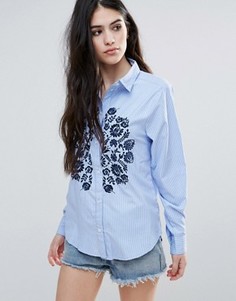 Рубашка в полоску с цветочной вышивкой Brave Soul - Синий