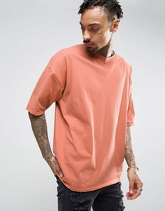 Удлиненная oversize-футболка с V-образной вставкой и отделкой ASOS - Красный