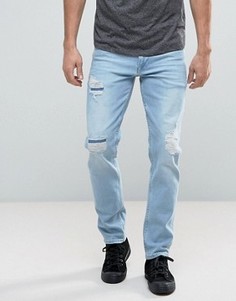 Эластичные выбеленные джинсы слим с рваной отделкой ASOS - Синий