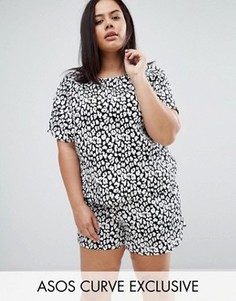 Пижамный комплект с леопардовым принтом ASOS CURVE - Мульти