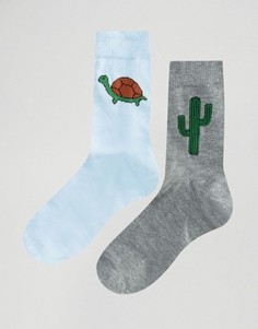 Комплект из 2 пар носков с черепахой и кактусом ASOS - Мульти