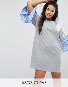 Платье-футболка с оборками на рукавах ASOS CURVE - Серый