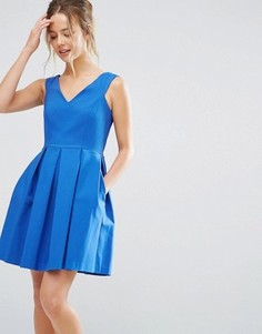 Короткое приталенное платье с V-образным вырезом Closet London - Синий