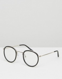 Круглые очки в черной матовой оправе с прозрачными стеклами ASOS - Черный