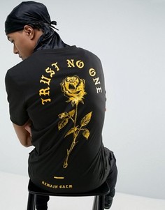 Длинная футболка с принтом на спине New Look - Черный
