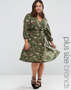 Платье с запахом и цветочным принтом Yumi Plus - Зеленый