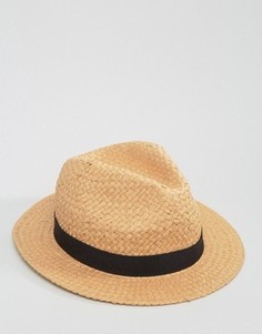 Соломенная шляпа федора с высокой тульей ASOS - Бежевый