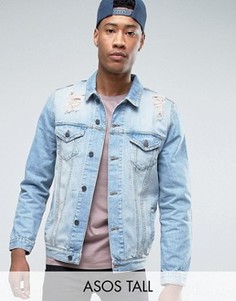Выбеленная джинсовая куртка с рваной отделкой ASOS TALL - Синий