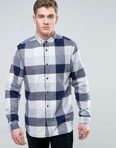 Узкая рубашка в клетку из ткани с добавлением хлопка Jack & Jones Originals - Серый