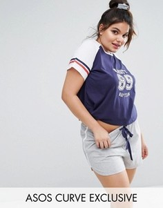 Пижамный комплект с шортами и принтом в университетском стиле ASOS CURVE - Мульти