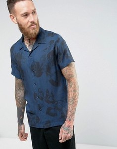 Рубашка с короткими рукавами и цветочным принтом Selected Homme - Темно-синий