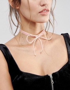 Бархатное ожерелье-чокер с бантиком ASOS - Розовый