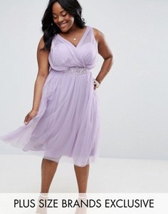 Короткое приталенное платье с юбкой из тюля и цветочной отделкой на талии Little Mistress Plus - Фиолетовый