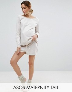 Меланжевые трикотажные шорты овсяного цвета для дома ASOS Maternity TALL - Бежевый