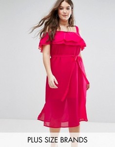 Платье миди с открытыми плечами New Look Plus - Розовый