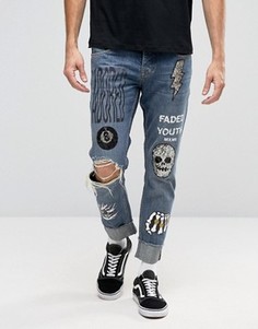 Синие джинсы слим с нашивками ASOS Jeans - Синий